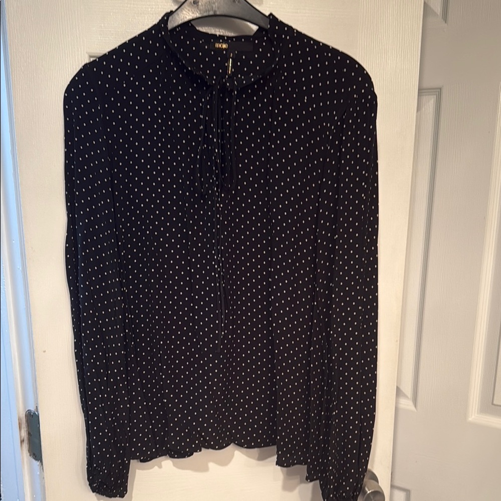 Maje Blue Buttoned Blouse with Mandarin Collar